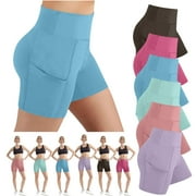 Deals Biker Shorts Women with Pockets No Front Seam Yoga Shorts Women Workout Running High Waisted Tummy Control Fall Savings L Brown